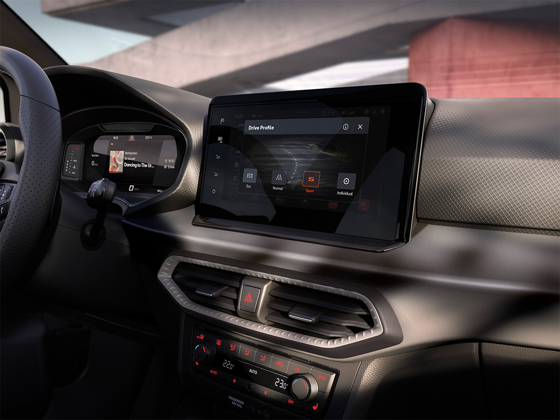 Touchscreen of the seat ibiza that includes the drive profile system 