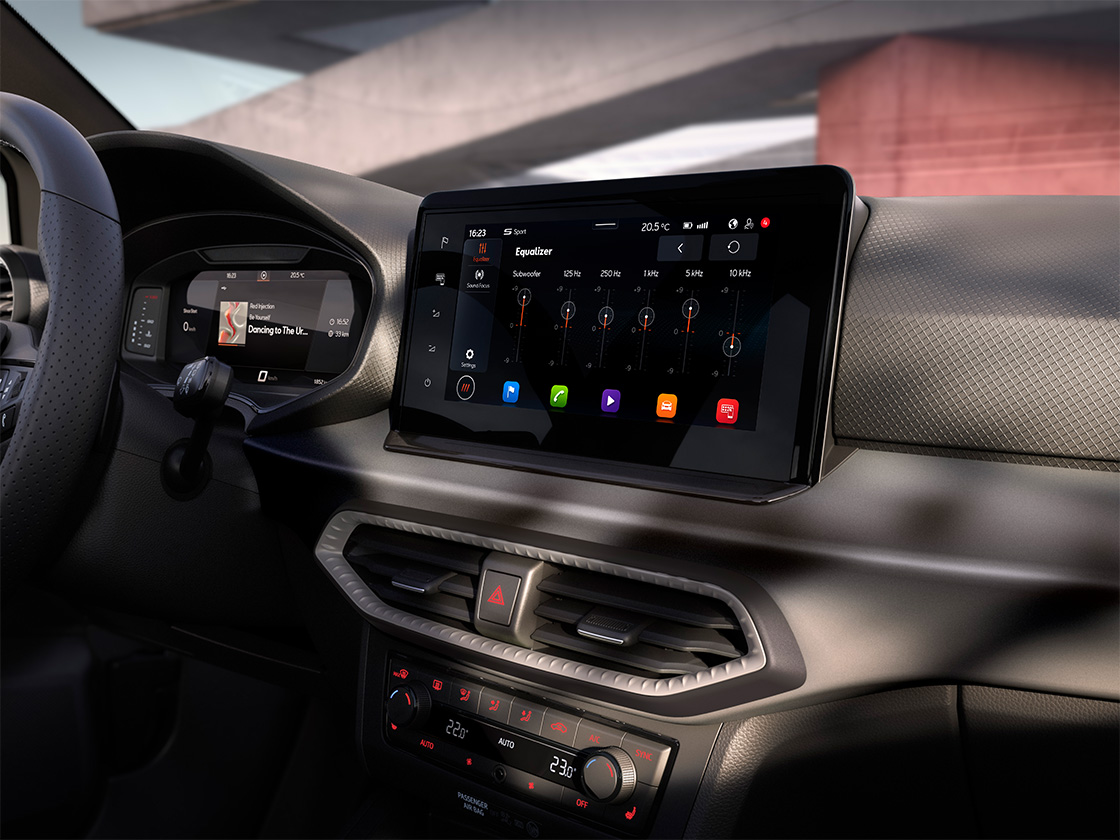 seat ibiza view of its dashboard to showcase its interior design, that includes the seat sound system, among other features 