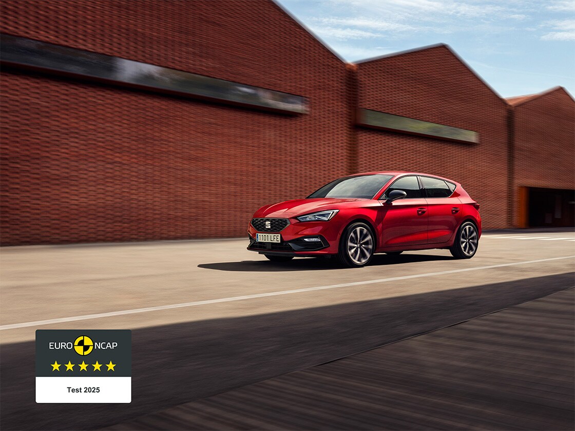 Euro NCAP safety certification logo, to highlight the fact that the SEAT Leon 5D upholds its 5-star rating.