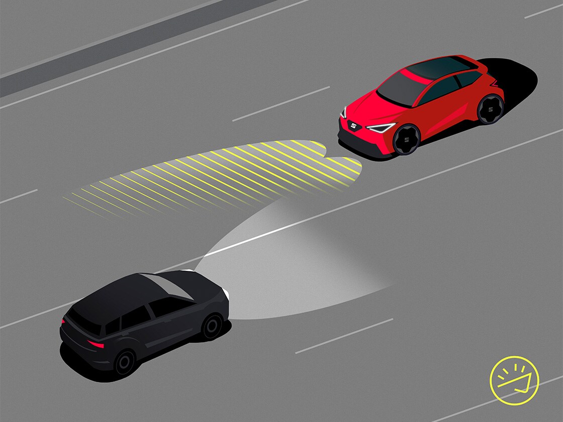 Illustration of the High beam control technology in the SEAT Leon.