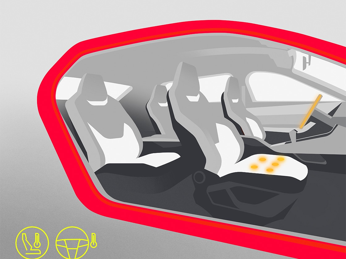 llustration of the SEAT Leon's interior to showcase the heated seats and steering wheel included in the Winter's Pack.