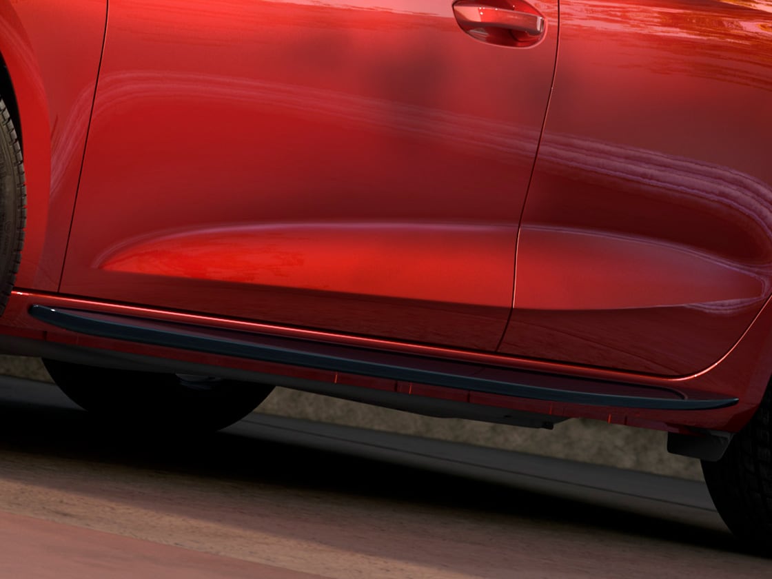 Black side skirt featured on the SEAT Leon FR black pack edition, enhancing the sporty profile.