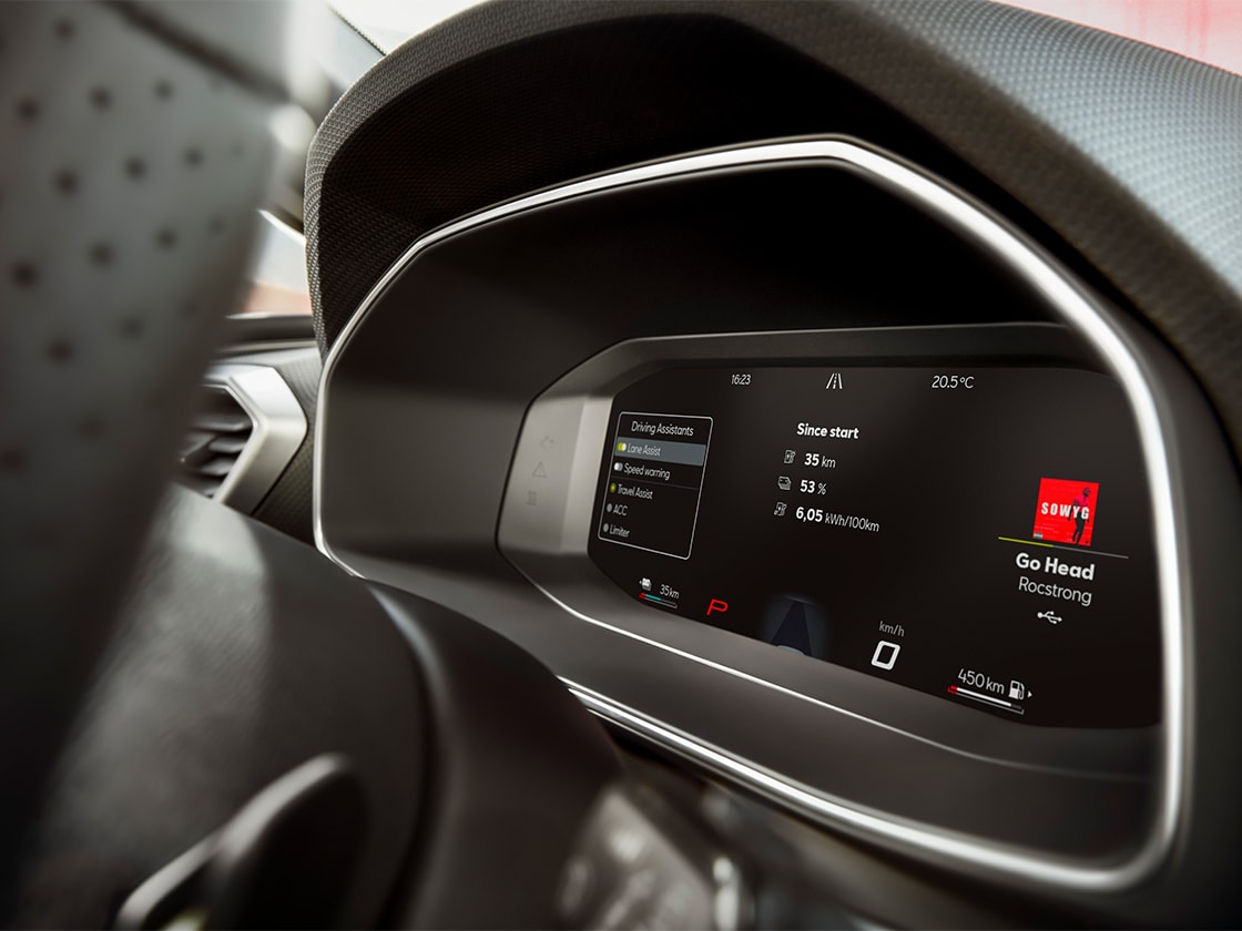 Close-up of the digital cockpit featured in the SEAT Leon NF.