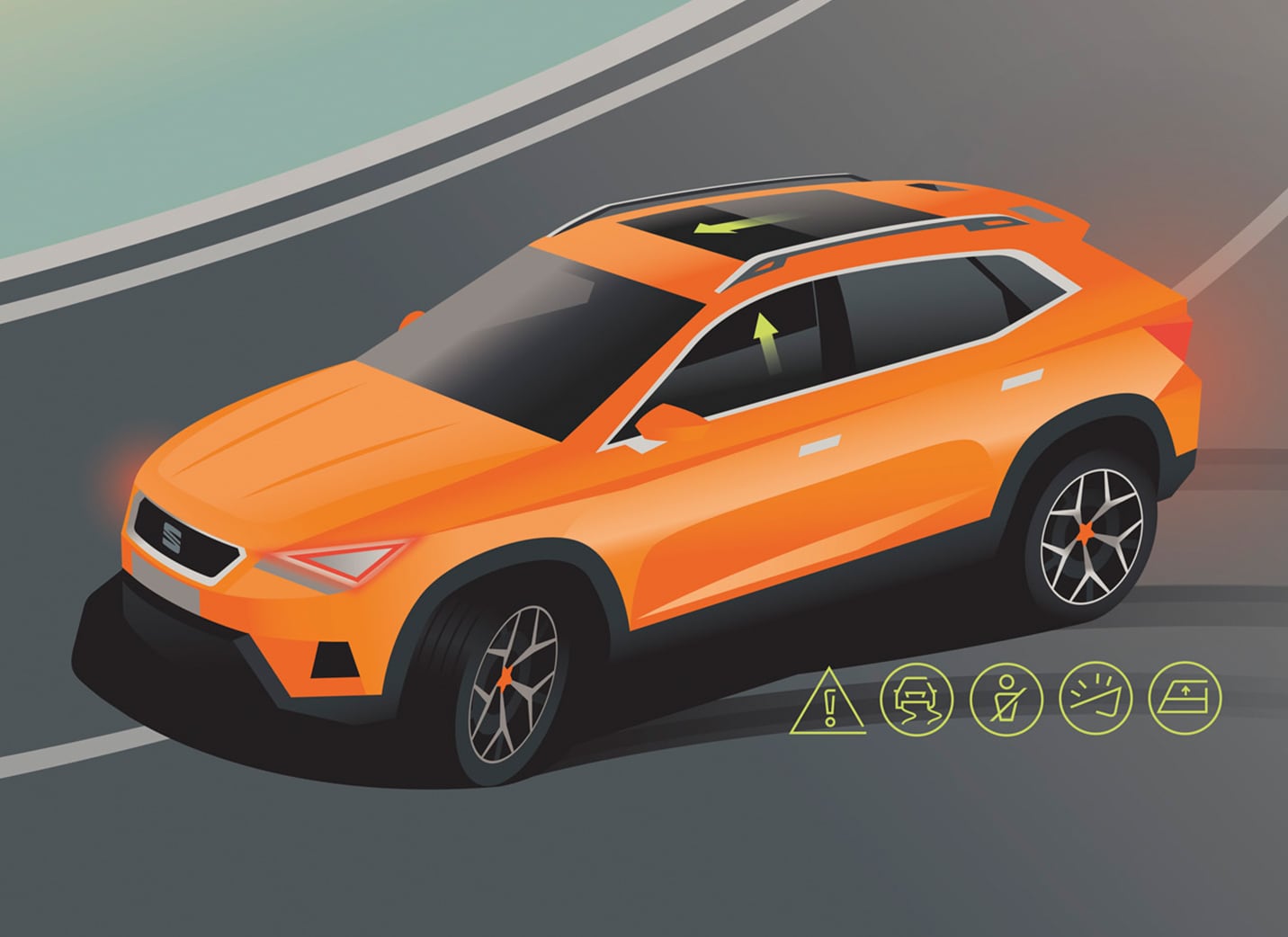 SEAT Ateca SUV pre crash assist feature illustration